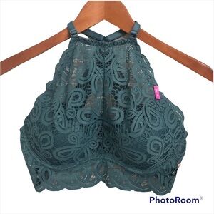 NWT PINK VICTORIA SECRET / High Neck Push up Razor Back Lace Bralette Size M